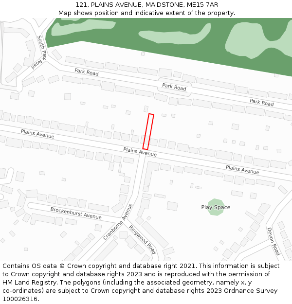 121, PLAINS AVENUE, MAIDSTONE, ME15 7AR: Location map and indicative extent of plot