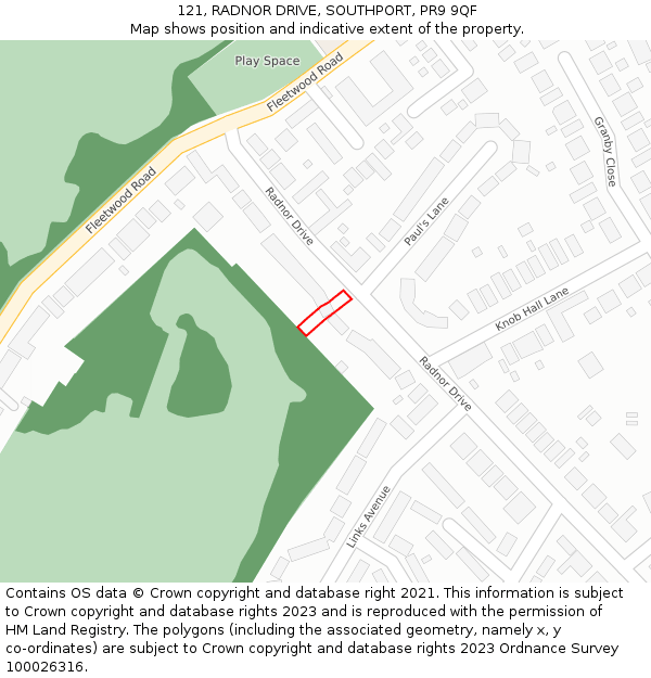 121, RADNOR DRIVE, SOUTHPORT, PR9 9QF: Location map and indicative extent of plot
