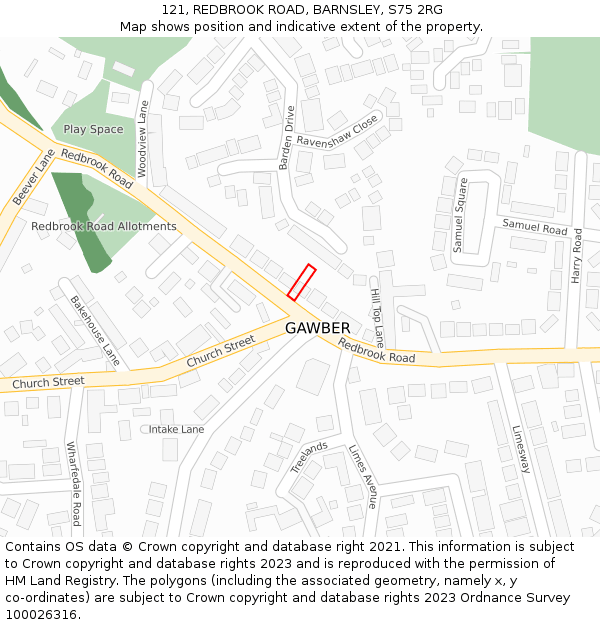121, REDBROOK ROAD, BARNSLEY, S75 2RG: Location map and indicative extent of plot