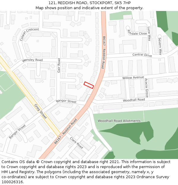 121, REDDISH ROAD, STOCKPORT, SK5 7HP: Location map and indicative extent of plot