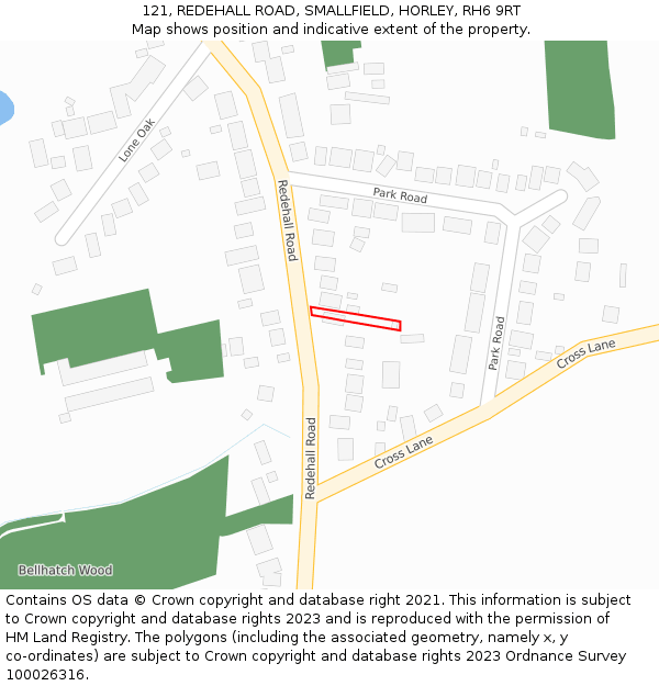 121, REDEHALL ROAD, SMALLFIELD, HORLEY, RH6 9RT: Location map and indicative extent of plot