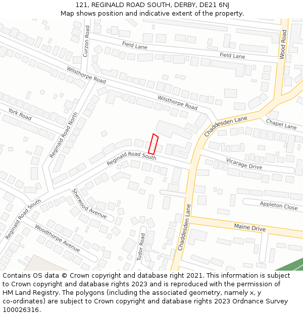 121, REGINALD ROAD SOUTH, DERBY, DE21 6NJ: Location map and indicative extent of plot