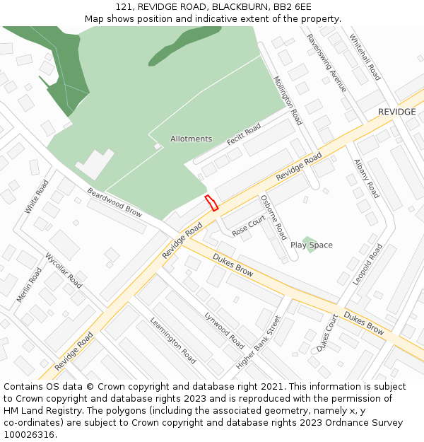 121, REVIDGE ROAD, BLACKBURN, BB2 6EE: Location map and indicative extent of plot