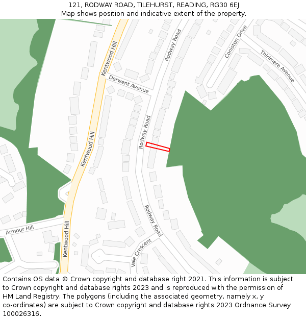 121, RODWAY ROAD, TILEHURST, READING, RG30 6EJ: Location map and indicative extent of plot