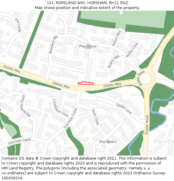 121, ROPELAND WAY, HORSHAM, RH12 5NZ: Location map and indicative extent of plot