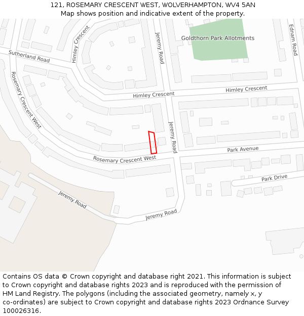 121, ROSEMARY CRESCENT WEST, WOLVERHAMPTON, WV4 5AN: Location map and indicative extent of plot