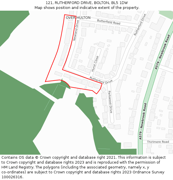 121, RUTHERFORD DRIVE, BOLTON, BL5 1DW: Location map and indicative extent of plot