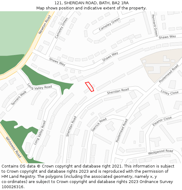 121, SHERIDAN ROAD, BATH, BA2 1RA: Location map and indicative extent of plot
