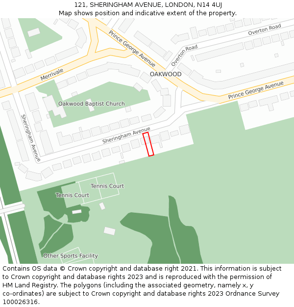 121, SHERINGHAM AVENUE, LONDON, N14 4UJ: Location map and indicative extent of plot