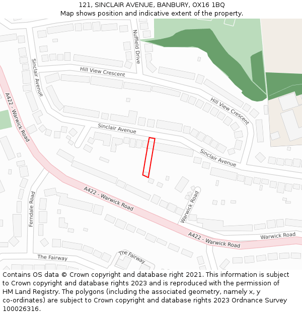 121, SINCLAIR AVENUE, BANBURY, OX16 1BQ: Location map and indicative extent of plot