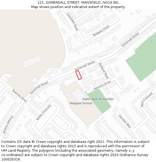 121, SOMERSALL STREET, MANSFIELD, NG19 6EL: Location map and indicative extent of plot