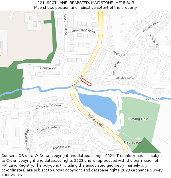 121, SPOT LANE, BEARSTED, MAIDSTONE, ME15 8UB: Location map and indicative extent of plot