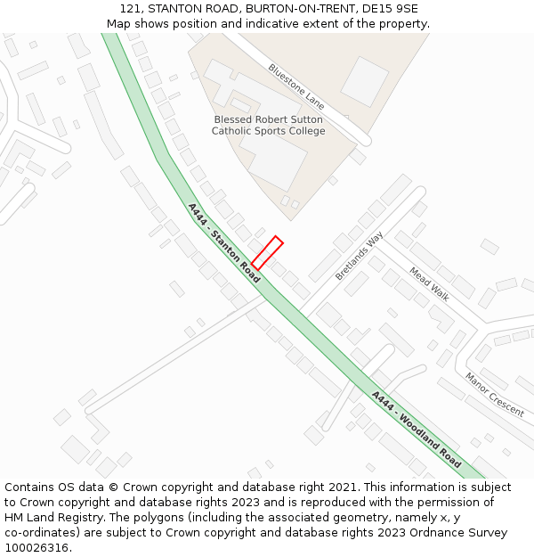 121, STANTON ROAD, BURTON-ON-TRENT, DE15 9SE: Location map and indicative extent of plot