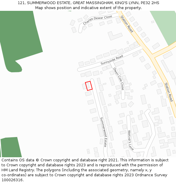 121, SUMMERWOOD ESTATE, GREAT MASSINGHAM, KING'S LYNN, PE32 2HS: Location map and indicative extent of plot