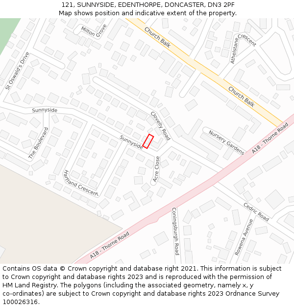 121, SUNNYSIDE, EDENTHORPE, DONCASTER, DN3 2PF: Location map and indicative extent of plot