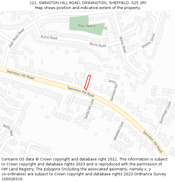 121, SWINSTON HILL ROAD, DINNINGTON, SHEFFIELD, S25 2RY: Location map and indicative extent of plot