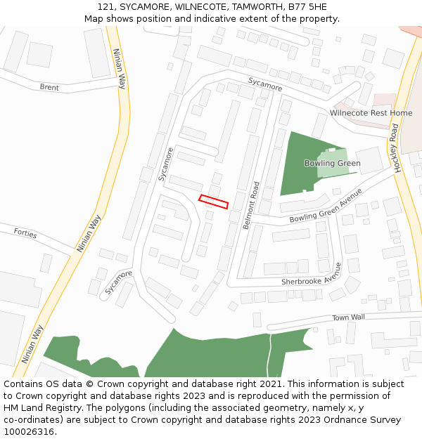 121, SYCAMORE, WILNECOTE, TAMWORTH, B77 5HE: Location map and indicative extent of plot