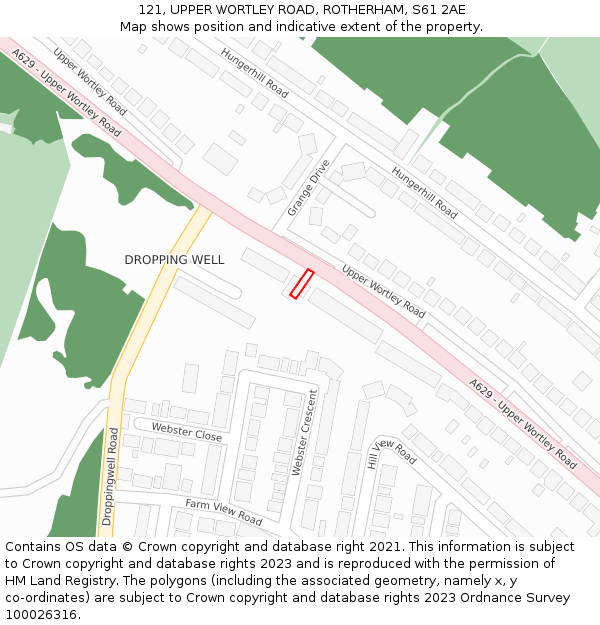 121, UPPER WORTLEY ROAD, ROTHERHAM, S61 2AE: Location map and indicative extent of plot