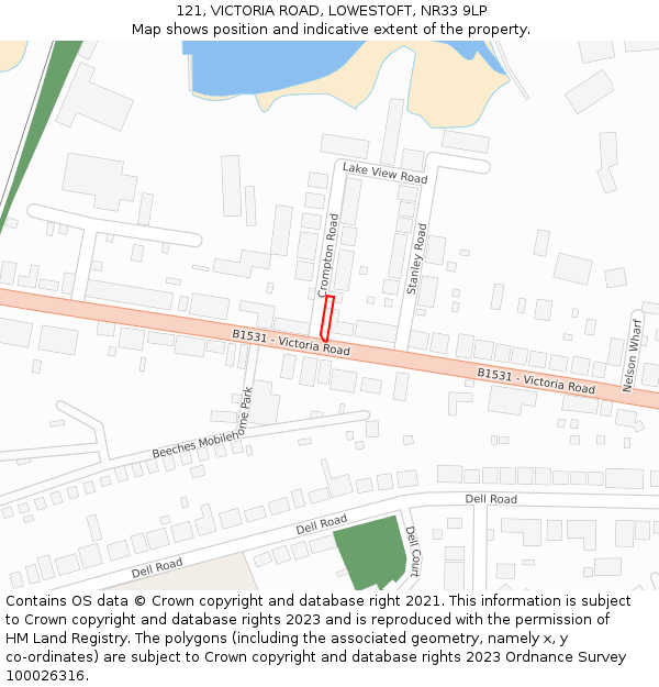121, VICTORIA ROAD, LOWESTOFT, NR33 9LP: Location map and indicative extent of plot