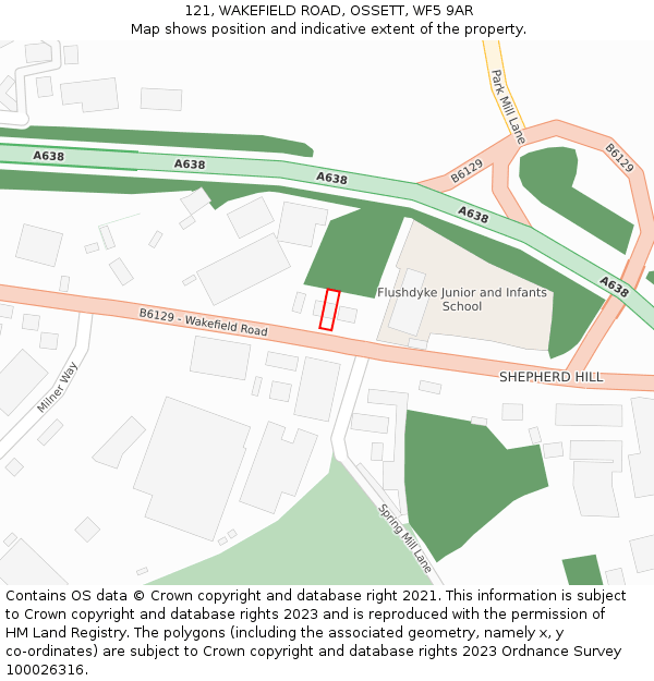 121, WAKEFIELD ROAD, OSSETT, WF5 9AR: Location map and indicative extent of plot