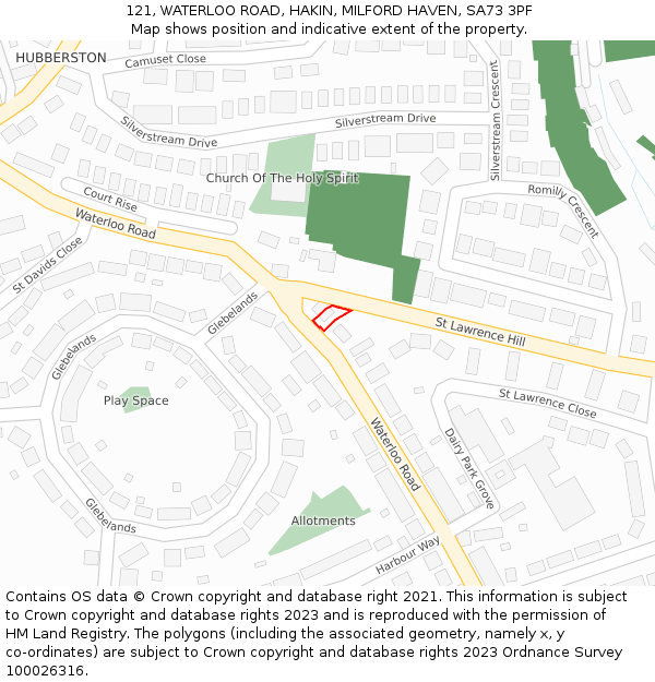 121, WATERLOO ROAD, HAKIN, MILFORD HAVEN, SA73 3PF: Location map and indicative extent of plot