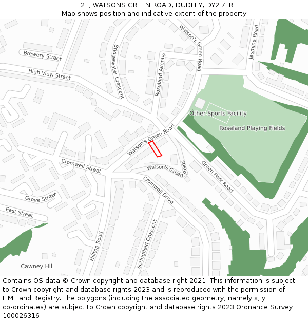 121, WATSONS GREEN ROAD, DUDLEY, DY2 7LR: Location map and indicative extent of plot