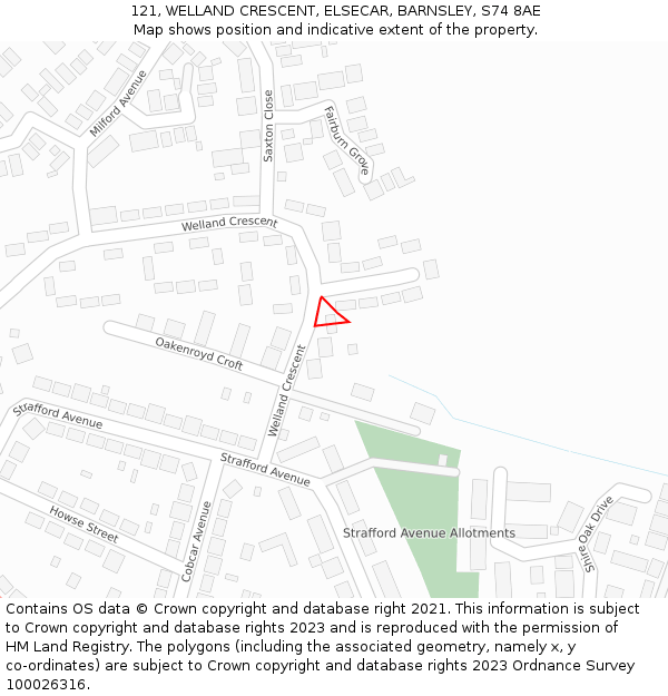 121, WELLAND CRESCENT, ELSECAR, BARNSLEY, S74 8AE: Location map and indicative extent of plot