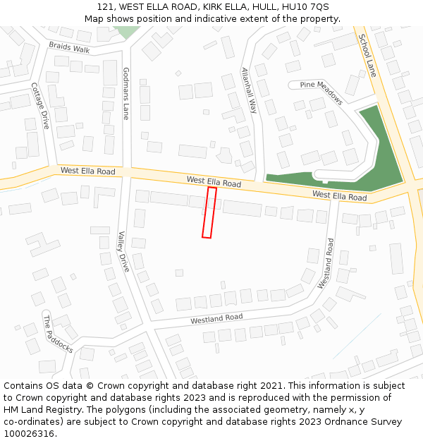 121, WEST ELLA ROAD, KIRK ELLA, HULL, HU10 7QS: Location map and indicative extent of plot