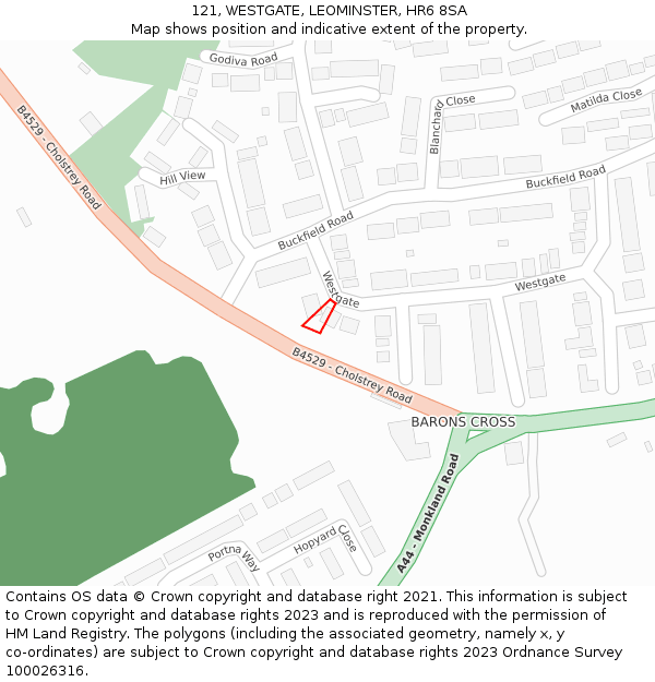 121, WESTGATE, LEOMINSTER, HR6 8SA: Location map and indicative extent of plot