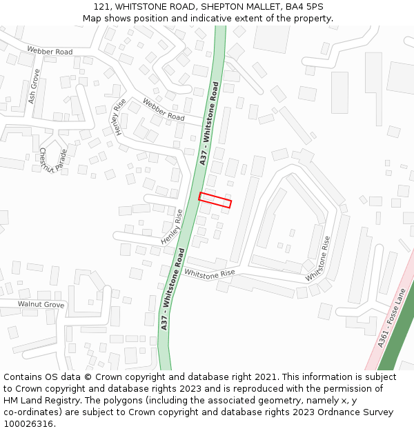 121, WHITSTONE ROAD, SHEPTON MALLET, BA4 5PS: Location map and indicative extent of plot