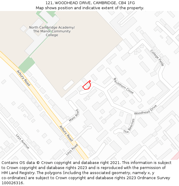 121, WOODHEAD DRIVE, CAMBRIDGE, CB4 1FG: Location map and indicative extent of plot