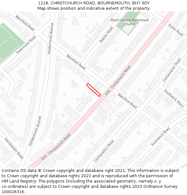 1218, CHRISTCHURCH ROAD, BOURNEMOUTH, BH7 6DY: Location map and indicative extent of plot