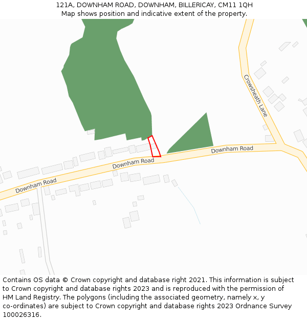 121A, DOWNHAM ROAD, DOWNHAM, BILLERICAY, CM11 1QH: Location map and indicative extent of plot