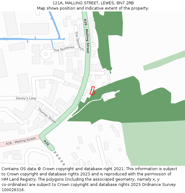121A, MALLING STREET, LEWES, BN7 2RB: Location map and indicative extent of plot
