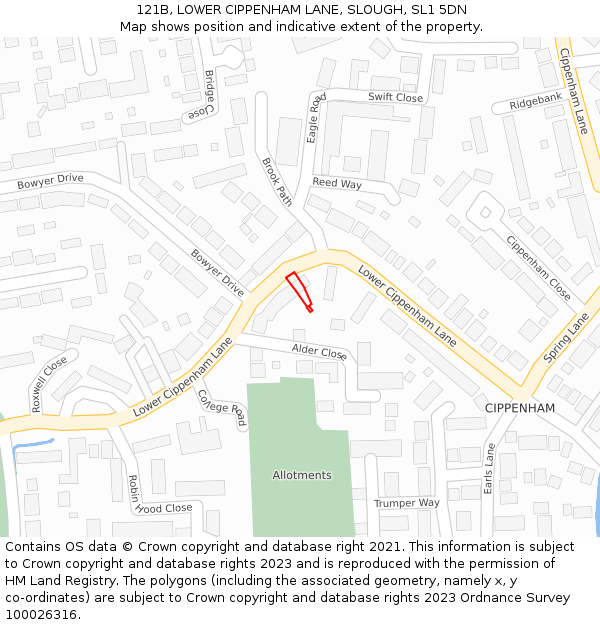 121B, LOWER CIPPENHAM LANE, SLOUGH, SL1 5DN: Location map and indicative extent of plot