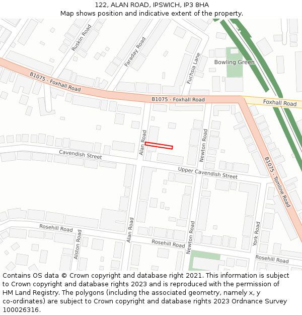 122, ALAN ROAD, IPSWICH, IP3 8HA: Location map and indicative extent of plot