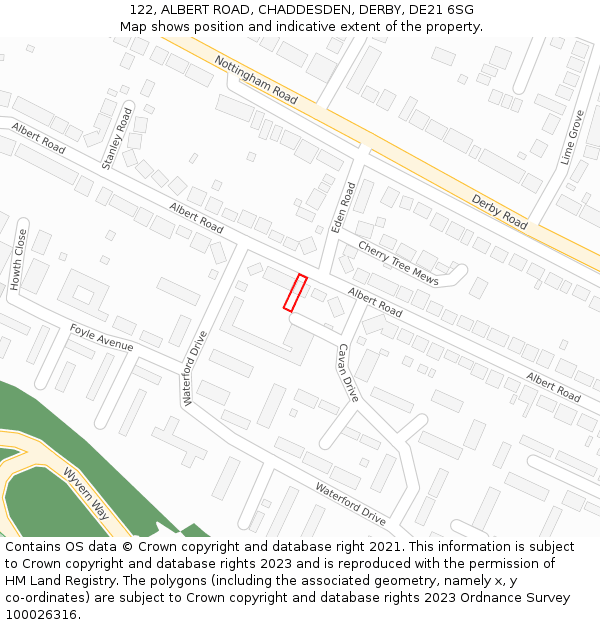 122, ALBERT ROAD, CHADDESDEN, DERBY, DE21 6SG: Location map and indicative extent of plot