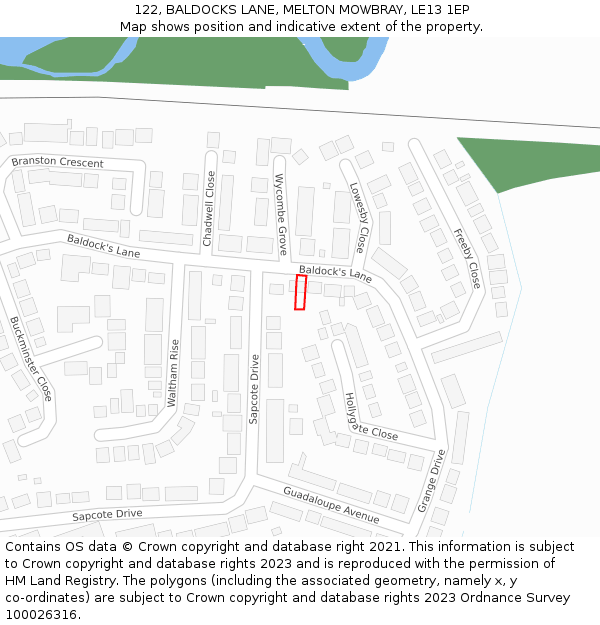 122, BALDOCKS LANE, MELTON MOWBRAY, LE13 1EP: Location map and indicative extent of plot