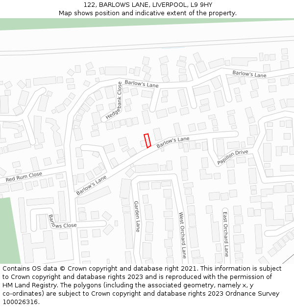 122, BARLOWS LANE, LIVERPOOL, L9 9HY: Location map and indicative extent of plot
