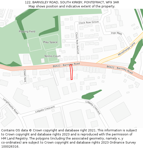 122, BARNSLEY ROAD, SOUTH KIRKBY, PONTEFRACT, WF9 3AR: Location map and indicative extent of plot