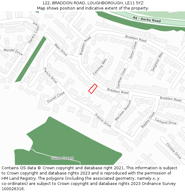 122, BRADDON ROAD, LOUGHBOROUGH, LE11 5YZ: Location map and indicative extent of plot