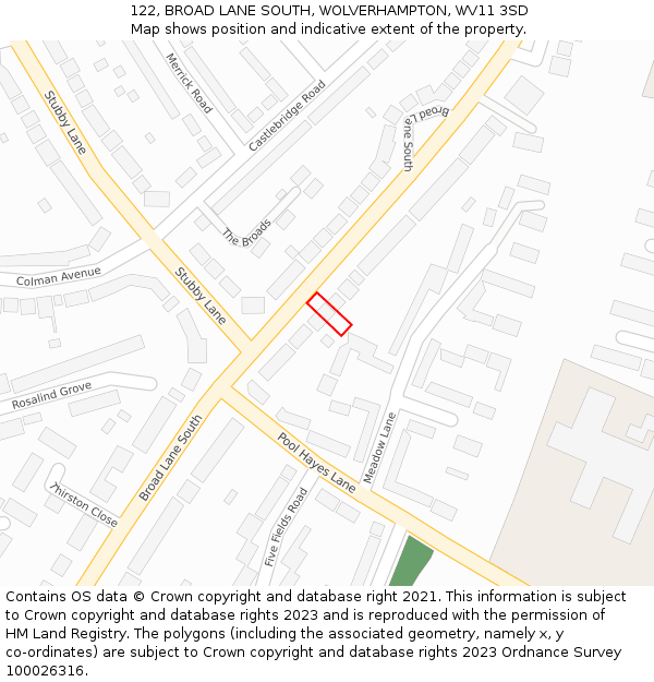 122, BROAD LANE SOUTH, WOLVERHAMPTON, WV11 3SD: Location map and indicative extent of plot