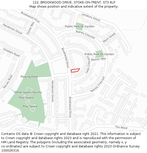 122, BROOKWOOD DRIVE, STOKE-ON-TRENT, ST3 6LP: Location map and indicative extent of plot