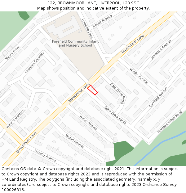122, BROWNMOOR LANE, LIVERPOOL, L23 9SG: Location map and indicative extent of plot