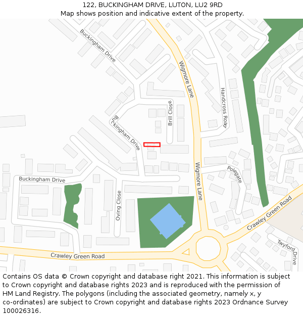 122, BUCKINGHAM DRIVE, LUTON, LU2 9RD: Location map and indicative extent of plot