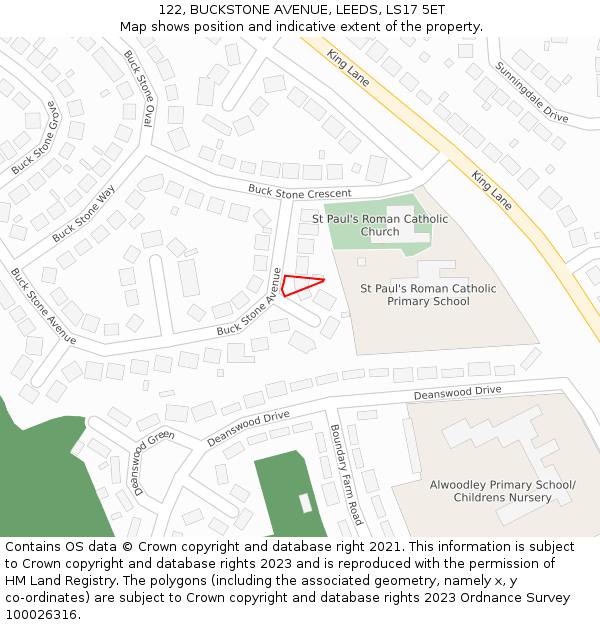 122, BUCKSTONE AVENUE, LEEDS, LS17 5ET: Location map and indicative extent of plot
