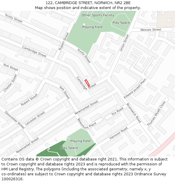 122, CAMBRIDGE STREET, NORWICH, NR2 2BE: Location map and indicative extent of plot