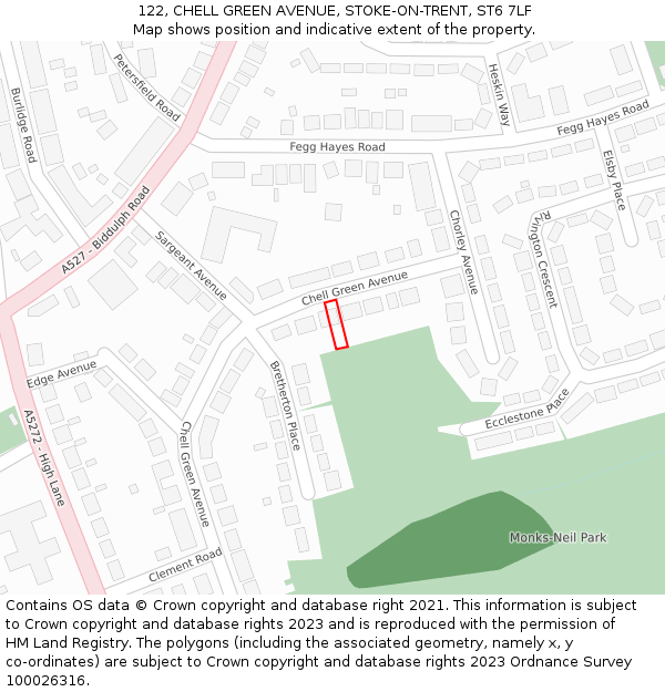 122, CHELL GREEN AVENUE, STOKE-ON-TRENT, ST6 7LF: Location map and indicative extent of plot