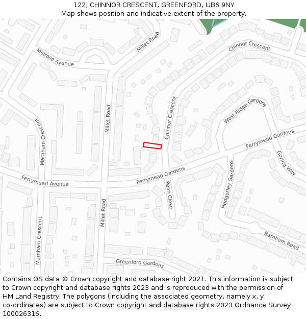 122, CHINNOR CRESCENT, GREENFORD, UB6 9NY: Location map and indicative extent of plot