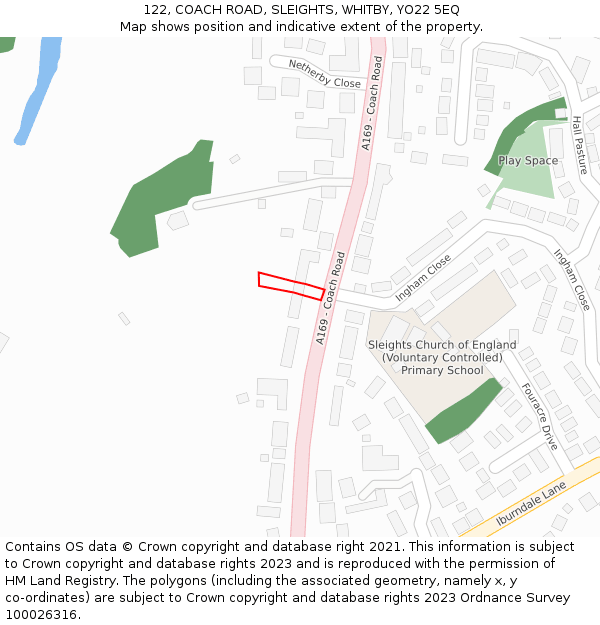 122, COACH ROAD, SLEIGHTS, WHITBY, YO22 5EQ: Location map and indicative extent of plot